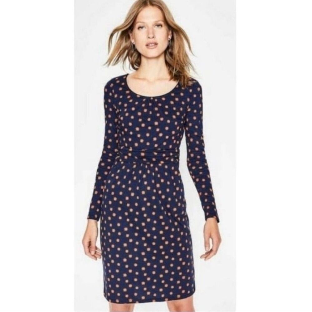 Boden Mabel Dress Womens Size 4R Blue Orange Starburst Jersey Knit Long Sleeve